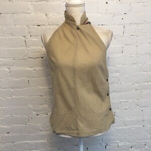 Jeanne Marc vtg 70s sleeveless high neck top khaki side button size xs